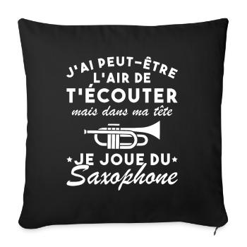 Dans Ma Tête Je Joue Du Saxophone Musicien Drôle - Housse de coussin décorative 45 x 45 cm - noir - Devant