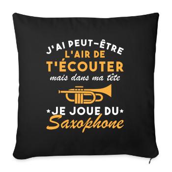 Dans Ma Tête Je Joue Du Saxophone Musicien Drôle - Housse de coussin décorative 45 x 45 cm - noir - Devant