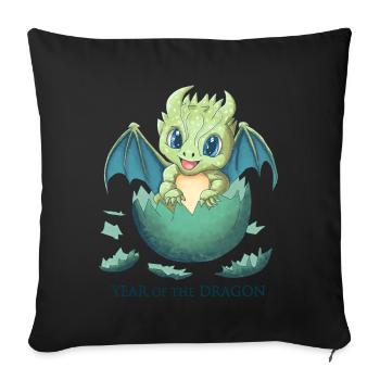 Bébé Dragon 2024, Anime Kawaii, Année du Dragon - Housse de coussin décorative 45 x 45 cm - noir - Devant