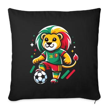 Cameroun Maillot Lion Camerounais Supporter Foot - Housse de coussin décorative 45 x 45 cm - noir - Devant