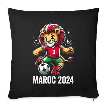 Maroc 2024 Maillot Lion Marocain Supporter Foot - Housse de coussin décorative 45 x 45 cm - noir - Devant