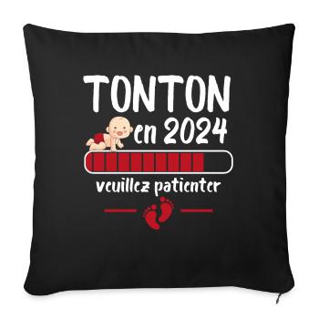 Cadeau Tonton Annonce Grossesse Futur Oncle 2024 - Housse de coussin décorative 45 x 45 cm - noir - Devant