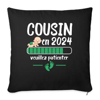 Cadeau Cousin Annonce Grossesse Futur Cousin 2024 - Housse de coussin décorative 45 x 45 cm - noir - Devant