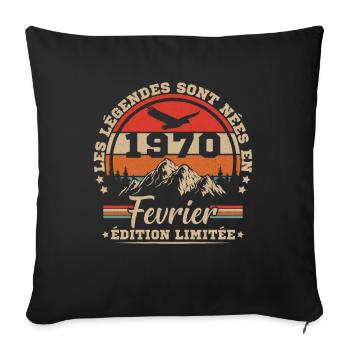Cadeau D'anniversaire Nées En Février 1970 - Housse de coussin décorative 45 x 45 cm - noir - Devant