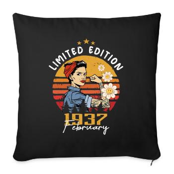 87 years old - Born in February 1937 - Sofa pillowcase 17,3'' x 17,3'' (45 x 45 cm) - black - Front