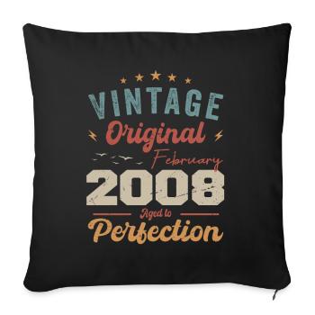 Né en février 2008 millésime 2008 anniversaire - Housse de coussin décorative 45 x 45 cm - noir - Devant