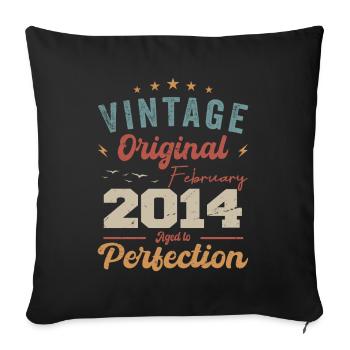 Né en février 2014 millésime 2014 anniversaire - Housse de coussin décorative 45 x 45 cm - noir - Devant