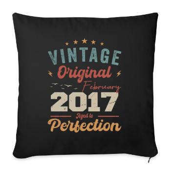 Né en février 2017 millésime 2017 anniversaire - Housse de coussin décorative 45 x 45 cm - noir - Devant