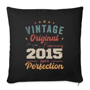Né en février 2015 millésime 2015 anniversaire - Housse de coussin décorative 45 x 45 cm - noir - Devant