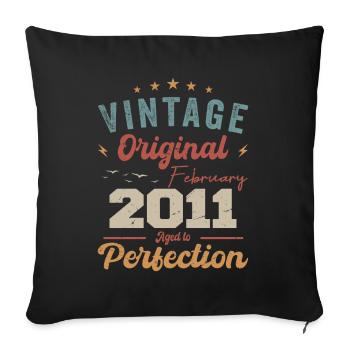 Né en février 2011 millésime 2011 anniversaire - Housse de coussin décorative 45 x 45 cm - noir - Devant