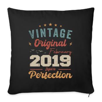 Né en février 2019 millésime 2019 anniversaire - Housse de coussin décorative 45 x 45 cm - noir - Devant
