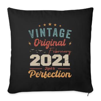Né en février 2021 anniversaire millésime 2021 - Housse de coussin décorative 45 x 45 cm - noir - Devant