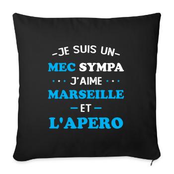 Supporter Marseille et l'apéro Humour Marseillais - Housse de coussin décorative 45 x 45 cm - noir - Devant
