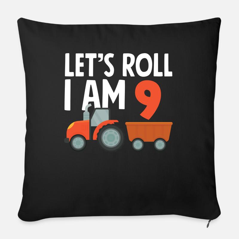 9e anniversaire tracteur 9 ans chemise d’anniversaire - Housse de coussin décorative 45 x 45 cm - noir