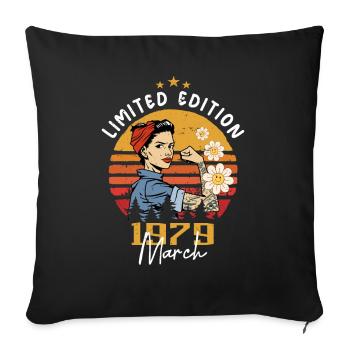 Femmes nées en mars 1979 Anniversaire 1979 - Housse de coussin décorative 45 x 45 cm - noir - Devant