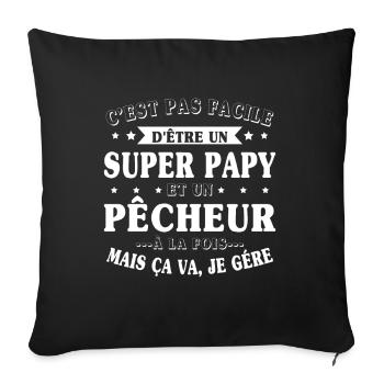 Super Papy et Pêcheur Cadeau - Housse de coussin décorative 45 x 45 cm - noir - Devant