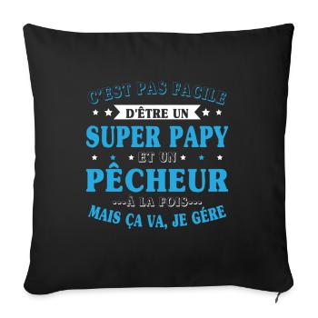 Super Papy et Pêcheur Cadeau - Housse de coussin décorative 45 x 45 cm - noir - Devant