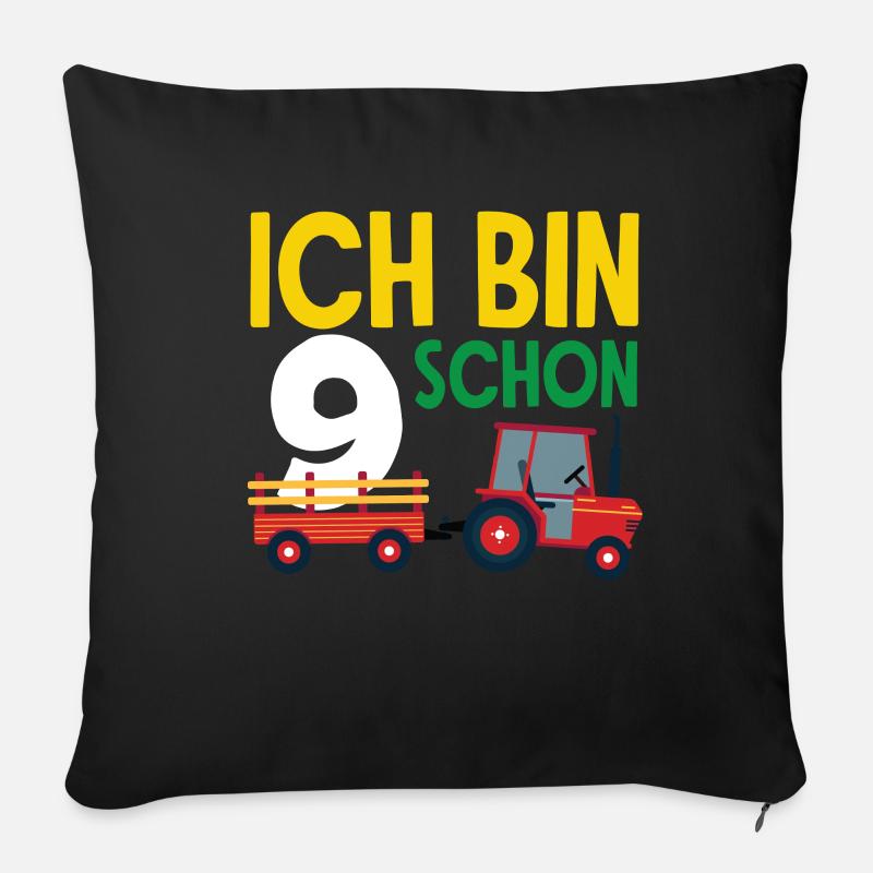 9e anniversaire tracteur 9 ans chemise d’anniversaire - Housse de coussin décorative 45 x 45 cm - noir