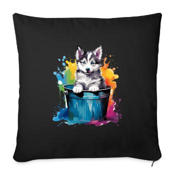 Siberian Husky Niedlicher Hund Farbeimer - Sofakissenbezug 45 x 45 cm - Schwarz - Vorne
