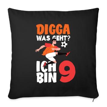 9e anniversaire 9 ans Joueur de football - Housse de coussin décorative 45 x 45 cm - noir - Devant