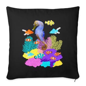 Seepferdchen, Goldfisch, Clownfisch, Korallen Riff - Sofakissenbezug 45 x 45 cm - Schwarz - Vorne