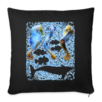 Dancing Seahorse, Natural, Fish, Dolphin - Sofa pillowcase 17,3'' x 17,3'' (45 x 45 cm) - black - Front