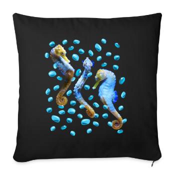Tanzendes Seepferdchen mit Wasserblasen, Natürlich - Sofakissenbezug 45 x 45 cm - Schwarz - Vorne