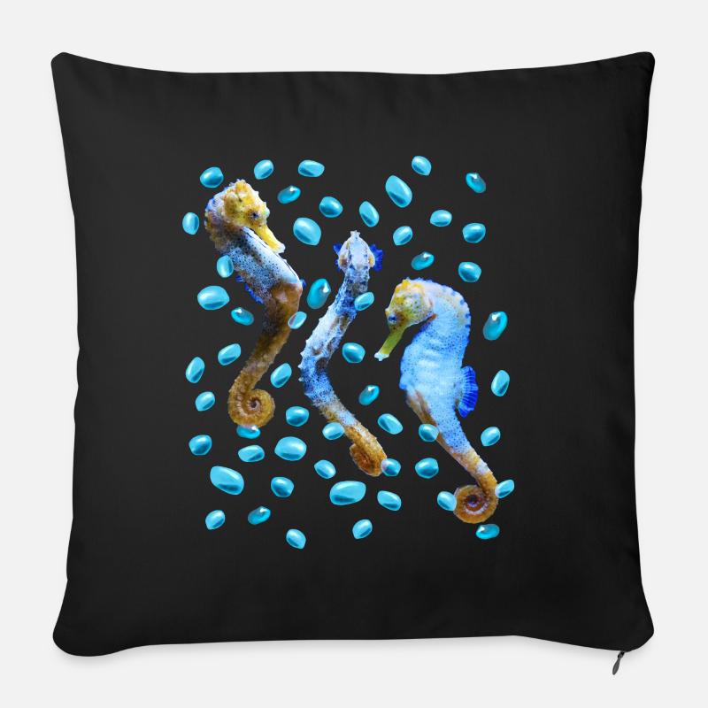 Tanzendes Seepferdchen mit Wasserblasen, Natürlich - Sofakissenbezug 45 x 45 cm - Schwarz