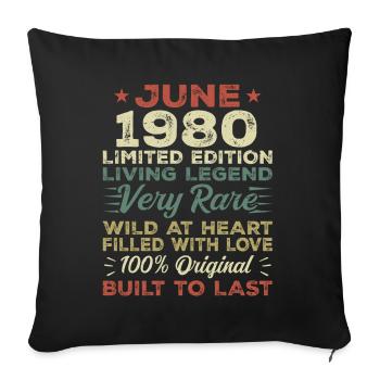 June 1980 Birthday June 1980 Gift June 1980 - Sofa pillowcase 17,3'' x 17,3'' (45 x 45 cm) - black - Front