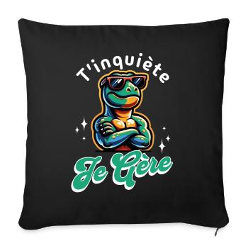 T'inquiète Je Gère T-rex Cool Cadeau Dinosaure - Housse de coussin décorative 45 x 45 cm - noir - Devant