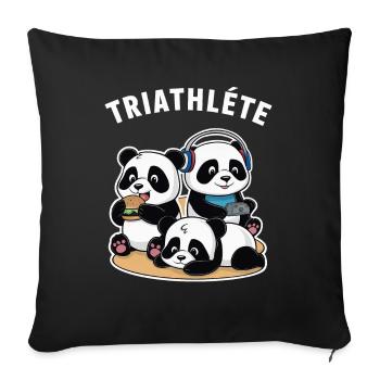 Triathlete Gaming Humor Panda Geek Gift Idea - Sofa pillowcase 17,3'' x 17,3'' (45 x 45 cm) - black - Front