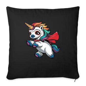 Lustiges Faultier Einhorn als Held - Sofakissenbezug 45 x 45 cm - Schwarz - Vorne