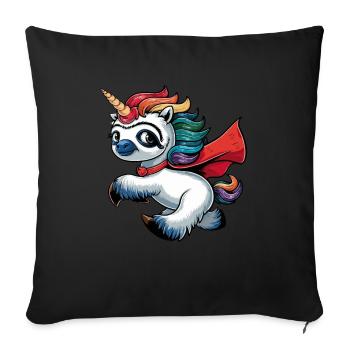 Lustiges Faultier Einhorn als Held - Sofakissenbezug 45 x 45 cm - Schwarz - Vorne