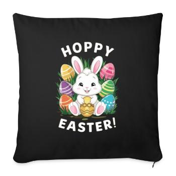 Frohe Ostern Hase Osterei Hoppy Easter - Sofakissenbezug 45 x 45 cm - Schwarz - Vorne