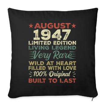 Août 1947 - Idée cadeau pour août 1947 - 1947 - Housse de coussin décorative 45 x 45 cm - noir - Devant