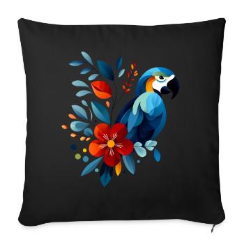 Floral parrot - Sofa pillowcase 17,3'' x 17,3'' (45 x 45 cm) - black - Front