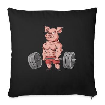 Schwein Gewichtheben Fitness-Studio - Sofakissenbezug 45 x 45 cm - Schwarz - Vorne