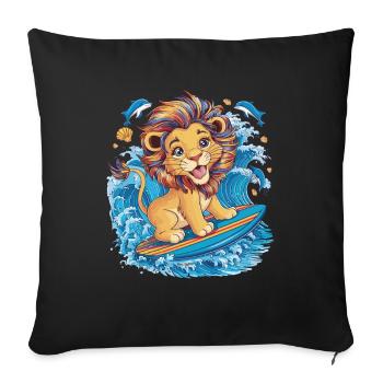 Surfendes Einhorn auf Regenbogenwelle - Sofakissenbezug 45 x 45 cm - Schwarz - Vorne