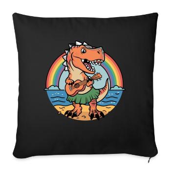 Dinosaurier spielt Gitarre unterm Regenbogen - Sofakissenbezug 45 x 45 cm - Schwarz - Vorne