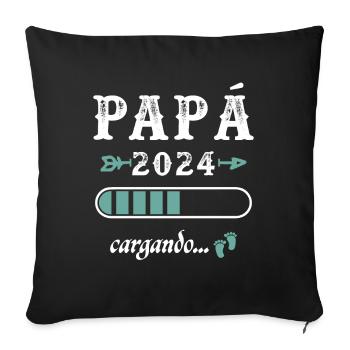 Papa 2024 Chargement Cadeau Futur Père - Housse de coussin décorative 45 x 45 cm - noir - Devant