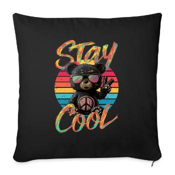 Retro-Friedensbär mit Sonnenbrille für Bären - Sofakissenbezug 45 x 45 cm - Schwarz - Vorne