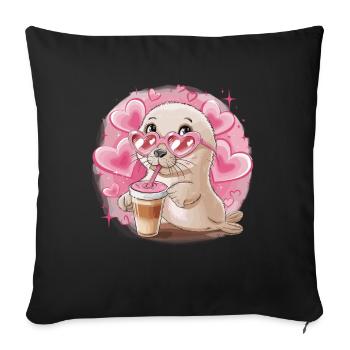 Niedliche Robbe genießt Eiscreme-Spaß für einen - Sofakissenbezug 45 x 45 cm - Schwarz - Vorne