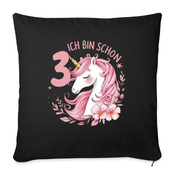 3. Geburtstag Mädchen 3 Jahre Pferd Pferde Einhorn - Sofakissenbezug 45 x 45 cm - Schwarz - Vorne