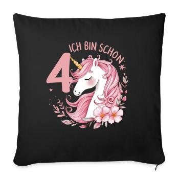 4. Geburtstag Mädchen 4 Jahre Pferd Pferde Einhorn - Sofakissenbezug 45 x 45 cm - Schwarz - Vorne
