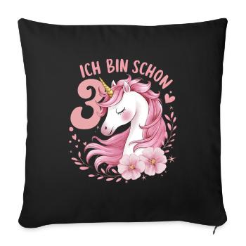 3. Geburtstag Mädchen 3 Jahre Pferd Pferde Einhorn - Sofakissenbezug 45 x 45 cm - Schwarz - Vorne