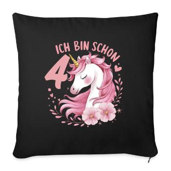 4. Geburtstag Mädchen 4 Jahre Pferd Pferde Einhorn - Sofakissenbezug 45 x 45 cm - Schwarz - Vorne