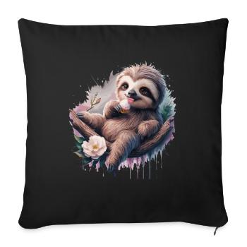 Lustiges Faultier geniesst ein Eis - Sofakissenbezug 45 x 45 cm - Schwarz - Vorne