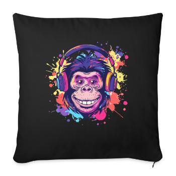 Singe Avec Casque Décoration Femme Cadeau Homme - Housse de coussin décorative 45 x 45 cm - noir - Devant
