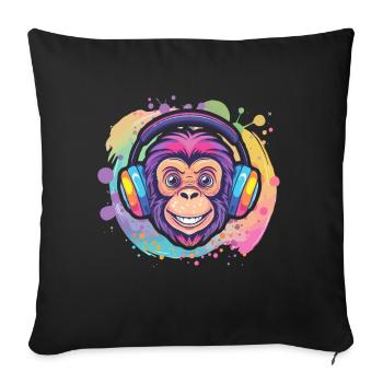 Singe Avec Casque Décoration Femme Cadeau Homme - Housse de coussin décorative 45 x 45 cm - noir - Devant