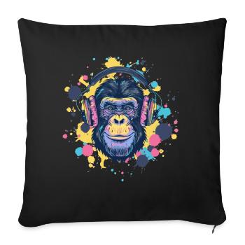 Singe Avec Casque Décoration Femme Cadeau Homme - Housse de coussin décorative 45 x 45 cm - noir - Devant